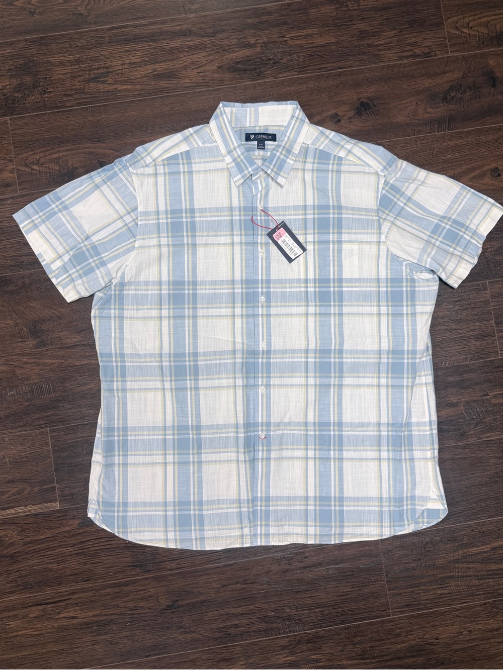 NWT CREMIEUX LIGHT BLUE TAN WHITE plaid SHORT SLEEVE BUTTON DOWN SHIRT